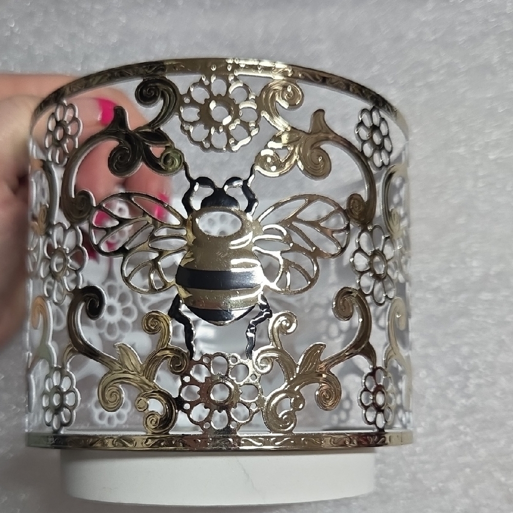 Bath & Body Works Gold and Black Floral Bee Candle Holder